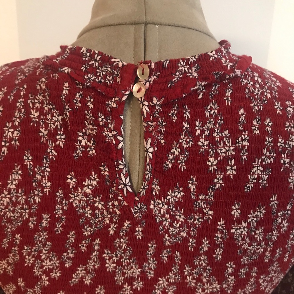 Burgundy Smocked Long-Sleeve Peplum Crop Top - Picture 5 of 7